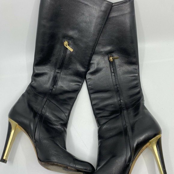 JIMMY CHOO Black Leather Knee high boots 7.5 - Picture 8 of 12